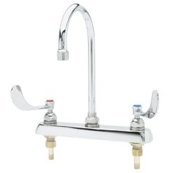 T&S Brass And Bronze Works T&S B-1142-04 Deck Mount Workboard Faucet With 8" Centers, 5 3/4" Gooseneck Spout, Escutcheon, 4" Wrist Action Handles, And Tailpieces
