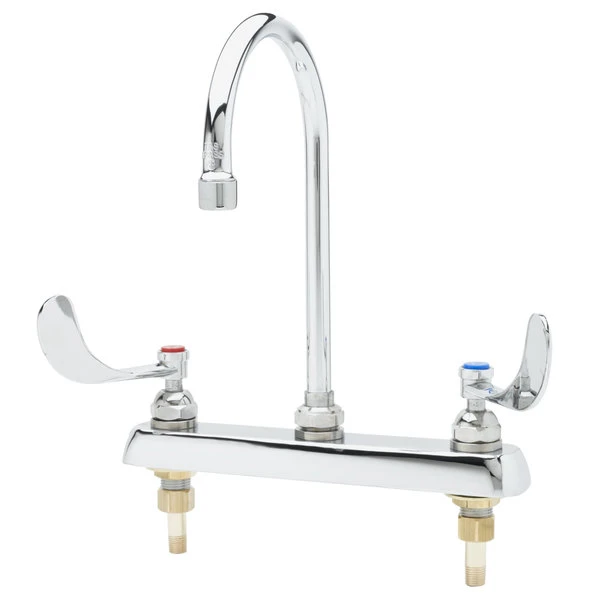 T&S Brass And Bronze Works T&S B-1142-04 Deck Mount Workboard Faucet With 8" Centers, 5 3/4" Gooseneck Spout, Escutcheon, 4" Wrist Action Handles, And Tailpieces