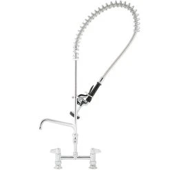 T&S Brass And Bronze Works Equip By T&S 5PR-8D08 Deck Mounted 38 1/4" High Pre-Rinse Faucet With 8" Adjustable Centers, 44" Hose, 8" Add-On Faucet, And 6" Wall Bracket