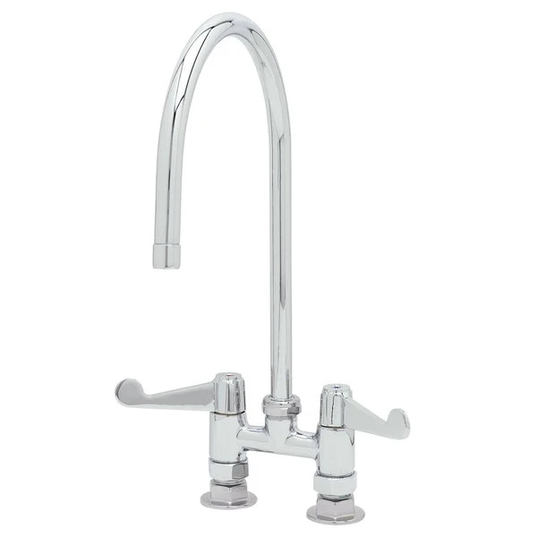 T&S Brass And Bronze Works Equip By T&S 5F-4DWS09 Deck Mount Mixing Faucet With Wrist Action Handles And 9" Swing Nozzle On 4" Centers