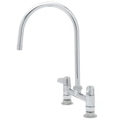 T&S Brass And Bronze Works Equip By T&S 5F-8DLS09 Deck Mounted Faucet With 9" Gooseneck Spout, 8" Centers, Laminar Flow Device, And Lever Handles