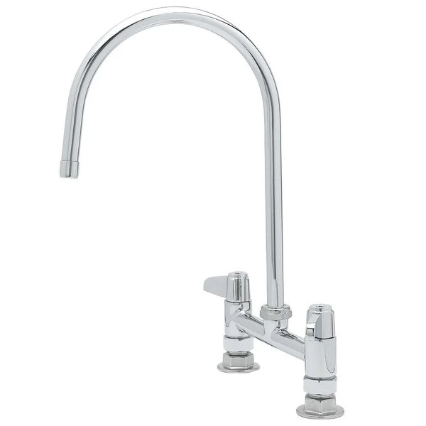 T&S Brass And Bronze Works Equip By T&S 5F-8DLS09 Deck Mounted Faucet With 9" Gooseneck Spout, 8" Centers, Laminar Flow Device, And Lever Handles