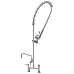 T&S Brass And Bronze Works T&S B-0123-ADF08-B EasyInstall Deck Mounted 49 1/4" High Pre-Rinse Faucet With Adjustable 8" Centers, 44" Hose, 8" Add-On Faucet, And Wall Bracket