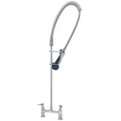 T&S Brass And Bronze Works T&S B-0123-B08 EasyInstall Deck Mounted 41 3/4" High Pre-Rinse Faucet With Adjustable 8" Centers, Ergonomic Spray Valve, 44" Hose, And 6" Wall Bracket
