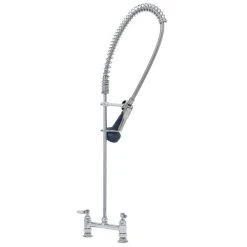 T&S Brass And Bronze Works T&S B-0123-B08C EasyInstall Deck Mounted 41 3/4" High Pre-Rinse Faucet With Adjustable 8" Centers, Ergonomic Low Flow Spray Valve, 44" Hose, And 6" Wall Bracket