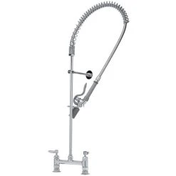 T&S Brass And Bronze Works T&S B-0123-BC EasyInstall Deck Mounted 45" High Pre-Rinse Faucet With Adjustable 8" Centers, Low Flow Spray Valve, 44" Hose, And 6" Wall Bracket