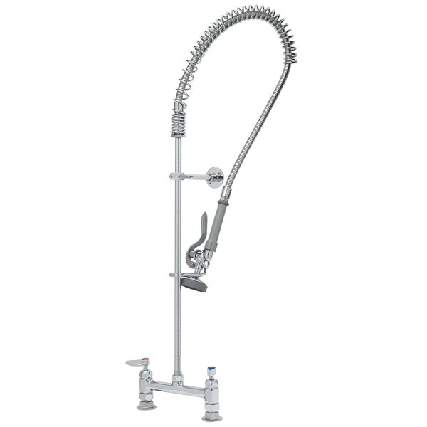 T&S Brass And Bronze Works T&S B-0123-CR-B EasyInstall Deck Mounted 45" High Pre-Rinse Faucet With Adjustable 8" Centers, 44" Hose, And 6" Wall Bracket