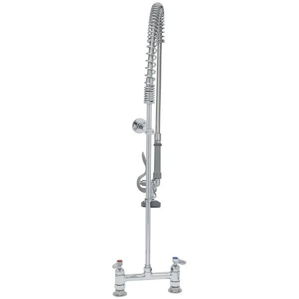 T&S Brass And Bronze Works T&S B-0123-CR-B EasyInstall Deck Mounted 45" High Pre-Rinse Faucet With Adjustable 8" Centers, 44" Hose, And 6" Wall Bracket - Image 2