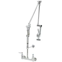 T&S Brass And Bronze Works T&S B-0134 Wall Mounted 40" High Pre-Rinse Faucet With Adjustable 8" Centers And Roto-Flex Support