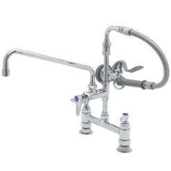 T&S Brass And Bronze Works T&S B-0178 Deck Mounted Pre-Rinse Faucet With Adjustable 8" Centers, 20" Hose, 12" Add-On Faucet, And 90 Degree Swivel Adapter