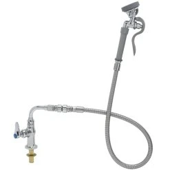 T&S Brass And Bronze Works T&S B-0205-44H-VB Deck Mounted Pre-Rinse Faucet With Single Inlet, Angled Spray Valve, 44" Hose, 90 Degree Swivel Adapter, Vacuum Breaker, And Wall Hook
