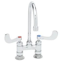 T&S Brass And Bronze Works T&S B-0324-04 Deck Mounted Surgical Sink Faucet With 4" Centers, 5 1/2" Rigid Gooseneck Spout, And 4" Wrist Action Handles