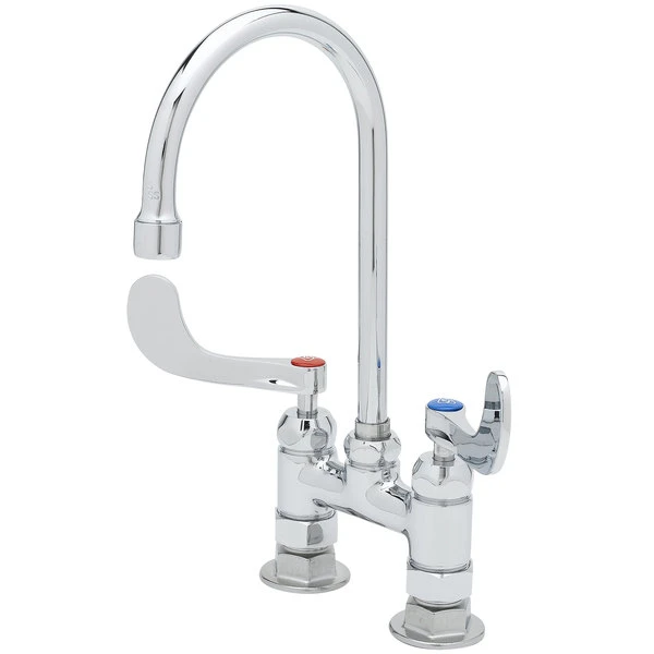 T&S Brass And Bronze Works T&S B-0324-04 Deck Mounted Surgical Sink Faucet With 4" Centers, 5 1/2" Rigid Gooseneck Spout, And 4" Wrist Action Handles - Image 2