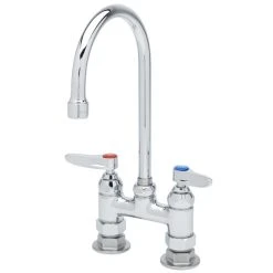 T&S Brass And Bronze Works T&S B-0325 Deck Mounted Faucet With 13 1/4" Gooseneck Nozzle, 4" Adjustable Centers, 17.9 Stream Regulator Outlet, Eterna Cartridges, And Lever Handles