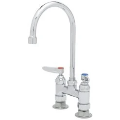 T&S Brass And Bronze Works T&S B-0325 Deck Mounted Faucet With 5 1/2" Gooseneck Nozzle, 4" Centers Adjustable Centers, 17.9 Stream Regulator Outlet, Eterna Cartridges, And Lever Handles