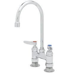 T&S Brass And Bronze Works T&S B-0325-CR Deck Mount Double Pantry Mixing Faucet With 4" Adjustable Centers, 5 11/16" Gooseneck Spout, And Cerama Cartridges