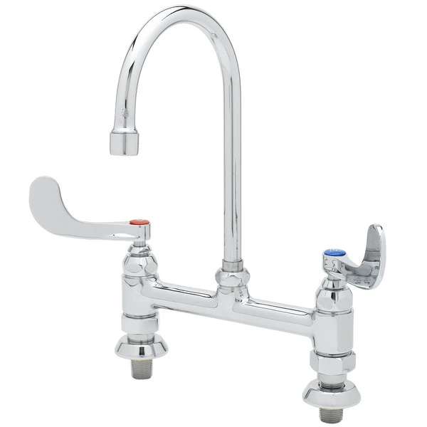 T&S Brass And Bronze Works T&S B-0326 Deck Mounted Faucet With 5 1/2" Gooseneck Nozzle, 4" Adjustable Centers, 17.9 GPM Stream Regulator Outlet, Eterna Cartridges, And Lever Handles