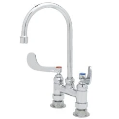 T&S Brass And Bronze Works T&S B-0327 Deck Mounted Faucet With 5 3/4" Gooseneck Nozzle, 8" Centers, 2.2 GPM Aerator, Eterna Cartridges, And Wrist Handles