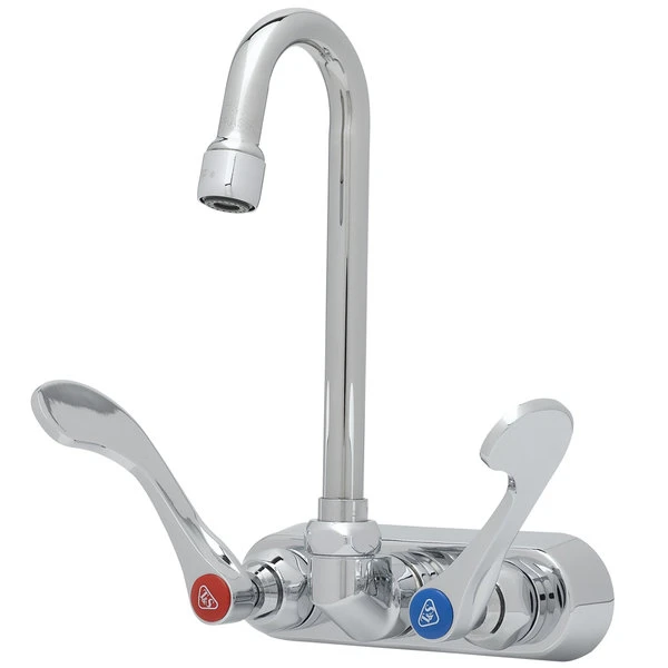 T&S Brass And Bronze Works T&S B-1115-132XN5C4 Wall Mounted Workboard Faucet With 4" Centers, 2 7/8" Gooseneck Spout, .5 GPM Non-Aerated Spray Device, Cerama Cartridges, And Wrist Handles