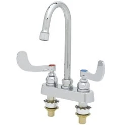 T&S Brass And Bronze Works T&S B-1146-02A-WH4 Wall Mount Workboard Faucet With 4" Centers, 4 3/8" Gooseneck Spout, Escutcheon, Aerator, 4" Wrist Action Handles, And Tailpieces