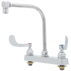 T&S Brass And Bronze Works T&S B-1149 Deck Mount Workboard Faucet With 8" Centers, 7 7/8" Gooseneck, Escutcheon, High Rise Spout, And Tailpieces