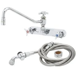 T&S Brass And Bronze Works T&S B-1157-12 Wall Mount Workboard Faucet With 8" Centers, 11 7/8" Nozzle, Escutcheon, 72" Hose, And Angled Spray Valve