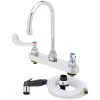 T&S Brass And Bronze Works T&S B-1172-07-WH4 Deck Mount Workboard Faucet With 8" Centers, 5 3/4" Gooseneck Spout, 4" Wrist Action Handles, And Sidespray