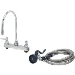 T&S Brass And Bronze Works T&S B-1172-96-135X Deck Mount Workboard Faucet With 8" Centers, 8 13/16" Gooseneck Spout, 96" Hose, And EB-0107 Spray Valve