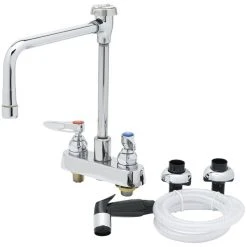 T&S Brass And Bronze Works T&S B-1177 Deck Mounted Workboard Faucet With Self-Closing Spray Valve And 4" Centers - 11" High Rigid Vacuum Breaker Nozzle With 8 5/8" Spread