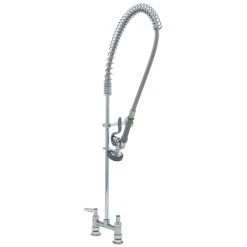 T&S Brass And Bronze Works T&S B-2223 Deck Mounted 41 3/4" High Pre-Rinse Faucet With Adjustable 6" Centers, 44" Hose, And 6" Wall Bracket