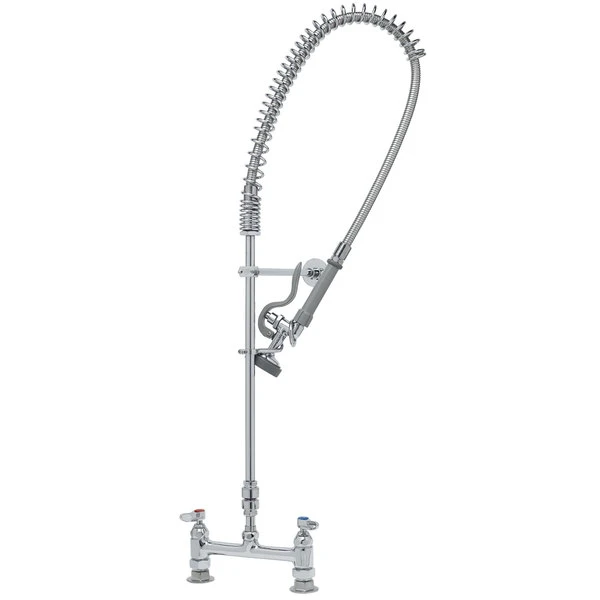 T&S Brass And Bronze Works T&S B-2277 EasyInstall Deck Mounted 39 1/4" High Pre-Rinse Faucet With Adjustable 8" Centers, 44" Hose, 12" Wall Bracket, And Installation Kit