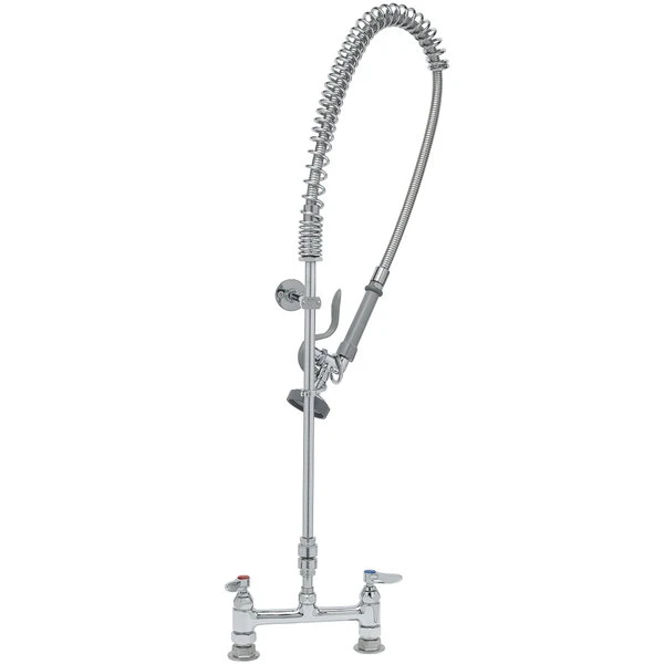 T&S Brass And Bronze Works T&S B-2277 EasyInstall Deck Mounted 39 1/4" High Pre-Rinse Faucet With Adjustable 8" Centers, 44" Hose, 12" Wall Bracket, And Installation Kit - Image 2