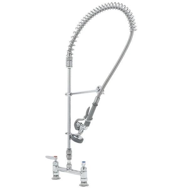T&S Brass And Bronze Works T&S B-2277-CR EasyInstall Deck Mounted 39 1/4" High Pre-Rinse Faucet With Adjustable 8" Centers, 44" Hose, Vacuum Breaker, 12" Wall Bracket, And Installation Kit