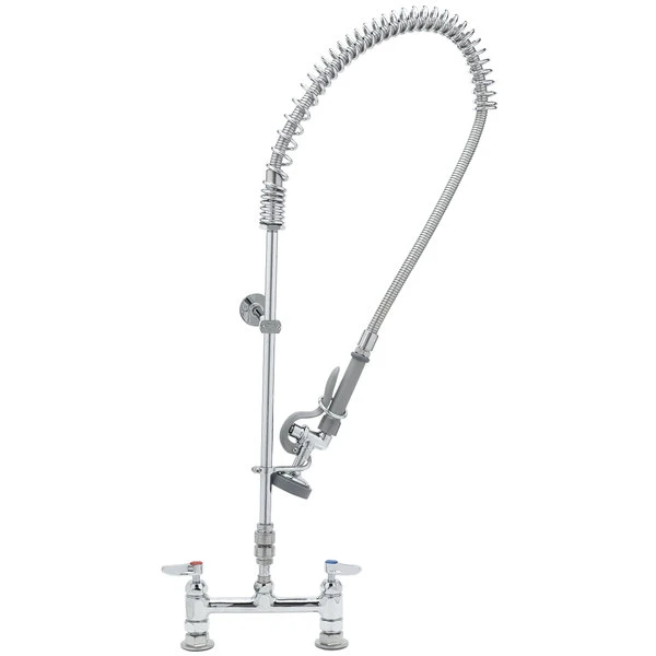 T&S Brass And Bronze Works T&S B-2277-CR EasyInstall Deck Mounted 39 1/4" High Pre-Rinse Faucet With Adjustable 8" Centers, 44" Hose, Vacuum Breaker, 12" Wall Bracket, And Installation Kit - Image 2