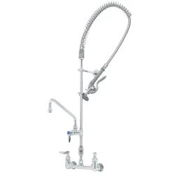 T&S Brass And Bronze Works T&S B-2278-01 EasyInstall Wall Mounted 41 1/4" High Pre-Rinse Faucet With Adjustable 8" Centers, 44" Hose, 12" Add-On Faucet, Vacuum Breaker, 6" Wall Bracket, And Installation Kit