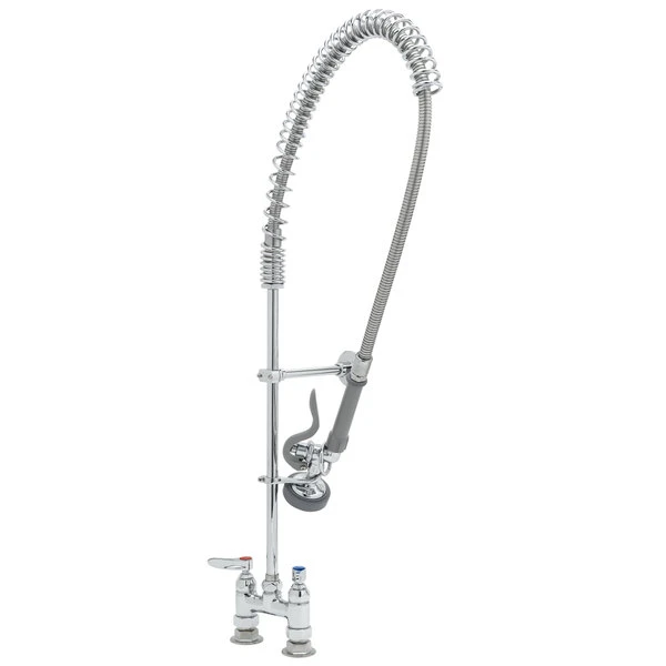 T&S Brass And Bronze Works T&S B-2288 EasyInstall Deck Mounted 45" High Pre-Rinse Faucet With Adjustable 4" Centers, 44" Hose, And 6" Wall Bracket