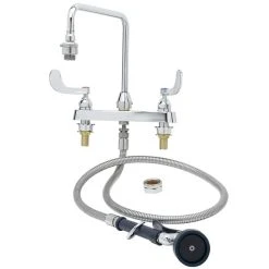 T&S Brass And Bronze Works T&S B-2346 Deck Mounted Workboard Faucet With Sidespray, 10" Vacuum Breaker Gooseneck, 8" Centers, And 4" Wrist Action Handles ADA Compliant