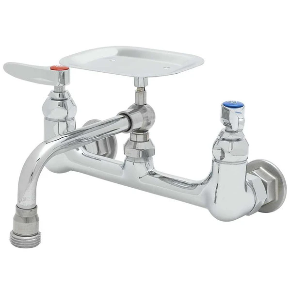 T&S Brass And Bronze Works T&S B-2489 Wall Mount Mixing Faucet With 8" Adjustable Centers, 6" Swing Nozzle, Soap Dish, And Eterna Cartridges