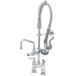 T&S Brass And Bronze Works T&S MPZ-4DLN-06 EasyInstall Deck Mounted 24 5/8" High Mini Pre-Rinse Faucet With Adjustable 4" Centers, 24" Hose, 6" Add-On Faucet, And 6" Wall Bracket
