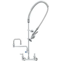 T&S Brass And Bronze Works T&S B-0133-18DJ-CRB EasyInstall Wall Mounted Pre-Rinse Faucet With 8" Centers, 1.15 GPM Spray Valve, 18" Double-Jointed Add-On Faucet, Cerama Cartridges, And Lever Handles