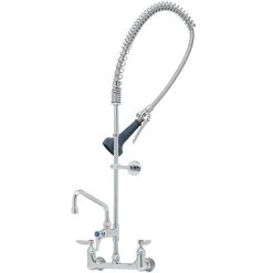 T&S Brass And Bronze Works T&S B-0133-A08-B08C EasyInstall Wall Mounted 37 1/2" High Pre-Rinse Faucet With Adjustable 8" Centers, Ergonomic Low Flow Spray Valve, 44" Hose, 8" Add-On Faucet, And 6" Wall Bracket