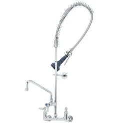 T&S Brass And Bronze Works T&S B-0133-A12-08 EasyInstall Wall Mounted 37 1/2" High Pre-Rinse Faucet With Adjustable 8" Centers, Ergonomic Spray Valve, 44" Hose, And 12" Add-On Faucet