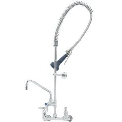 T&S Brass And Bronze Works T&S B-0133-A12-08C EasyInstall Wall Mounted 37 1/2" High Pre-Rinse Faucet With Adjustable 8" Centers, Ergonomic Low Flow Spray Valve, 44" Hose, And 12" Add-On Faucet