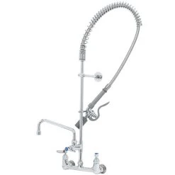 T&S Brass And Bronze Works T&S B-0133-ADF08-BC EasyInstall Wall Mounted 37 1/2" High Pre-Rinse Faucet With Adjustable 8" Centers, Low Flow Spray Valve, 44" Hose, 8" Add-On Faucet, And 6" Wall Bracket