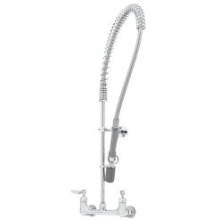 T&S Brass And Bronze Works T&S B-0133-CR-BC EasyInstall Wall Mounted 33 1/4" High Pre-Rinse Faucet With Adjustable 8" Centers, Low Flow Spray Valve, 44" Hose, And 6" Wall Bracket
