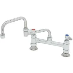 T&S Brass And Bronze Works T&S B-0247 Deck Mounted Faucet With 12" Double Jointed Swing Nozzle, 8" Adjustable Centers, 19.5 GPM Stream Regulator Outlet, Eterna Cartridges, And Lever Handles