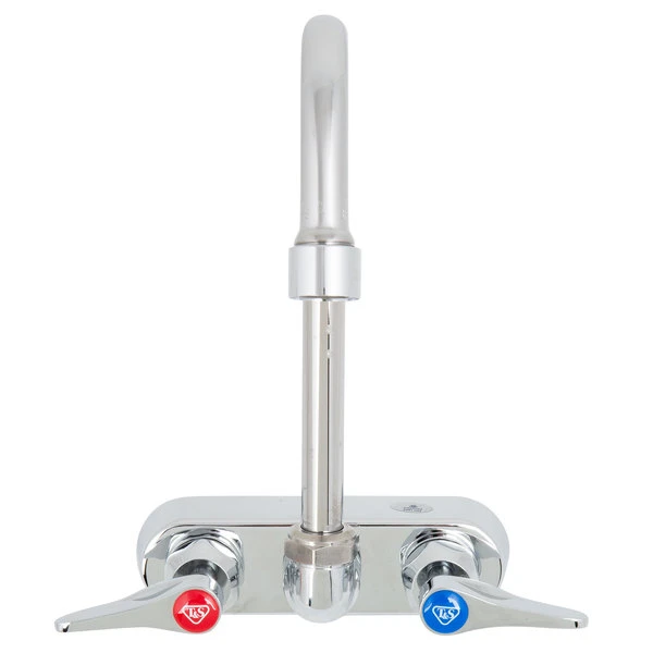 T&S Brass And Bronze Works T&S B-1146-2-V12-CR Wall Mounted Workboard Faucet With 4" Centers, 4 3/8" Gooseneck Spout, 1.2 GPM Aerator, Cerama Cartridges, And Lever Handles