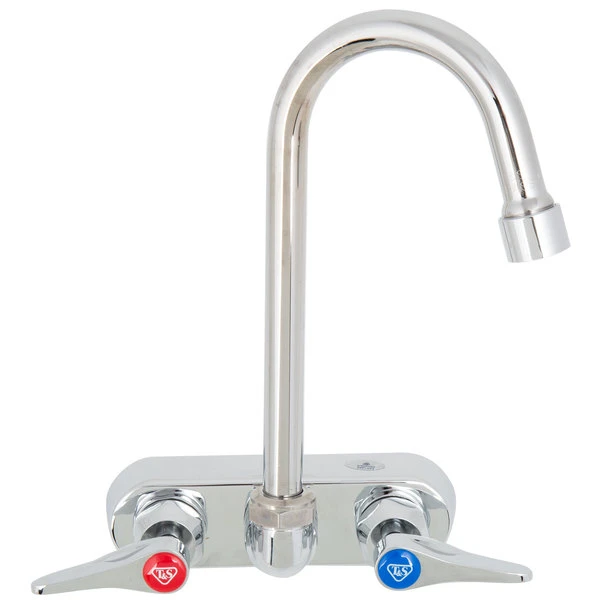 T&S Brass And Bronze Works T&S B-1146-2-V12-CR Wall Mounted Workboard Faucet With 4" Centers, 4 3/8" Gooseneck Spout, 1.2 GPM Aerator, Cerama Cartridges, And Lever Handles - Image 2