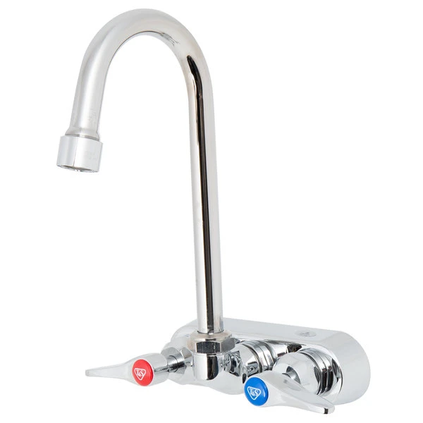 T&S Brass And Bronze Works T&S B-1146-2-V12-CR Wall Mounted Workboard Faucet With 4" Centers, 4 3/8" Gooseneck Spout, 1.2 GPM Aerator, Cerama Cartridges, And Lever Handles - Image 3