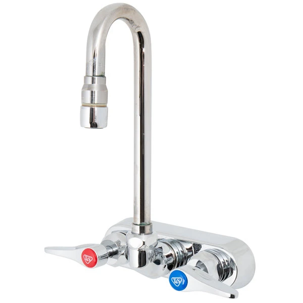 T&S Brass And Bronze Works T&S B-1115-132XN5CR Wall Mounted Workboard Faucet With 2 7/8" Gooseneck Spout, 4" Centers, .5 GPM Non-Aerated Spray Device, Cerama Cartridges, And Lever Handles - Image 2